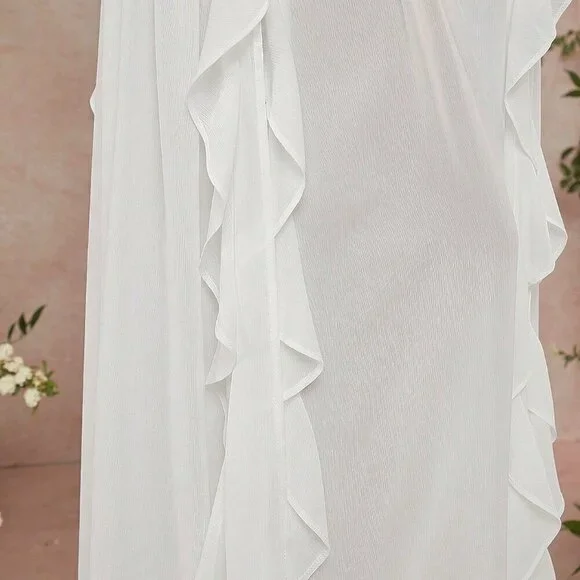 White Preppy Women's Lace Bustier Split Thigh Ruffle Maxi Dress - Picture 6 of 6